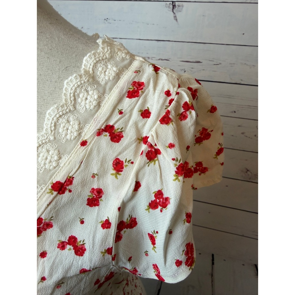American Eagle Floral Blouse Medium Y2K 90s Cottage Lace NWT Top Coquette Shirt - Picture 8 of 12
